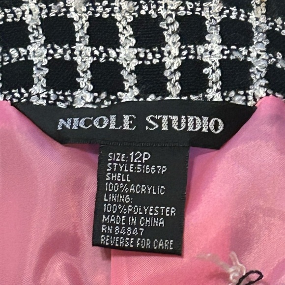 Vintage Nicole Studio Black & White Checkered Blazer - Size 12P - Picture 6 of 9